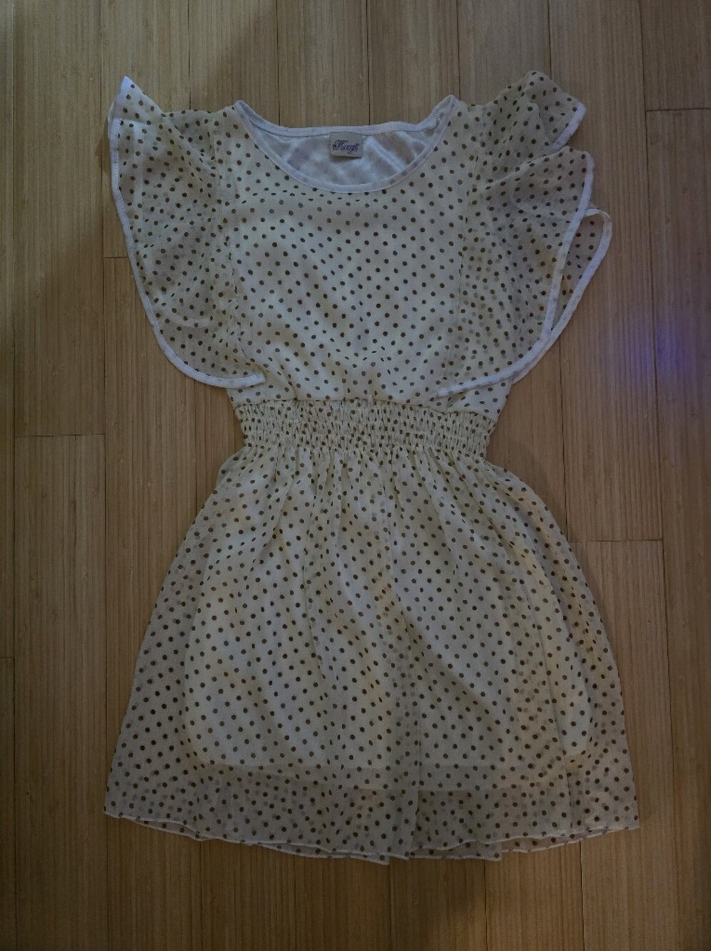 Womens Cream and Tan Polka Dot Ruffle Dress
